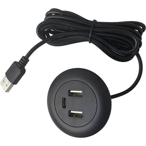 Hub USB 3-en-1 avec 2 trous de fixation pour bureau, chargeur USB Type-C intégré, répartiteur OP WHBYV (1/4)