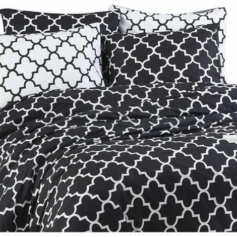 Set di biancheria da letto - 1 copripiumino 220 x 240 cm + 2 federe 60 x 60 cm - 100% cotone rinforzato - Nero (1/4)