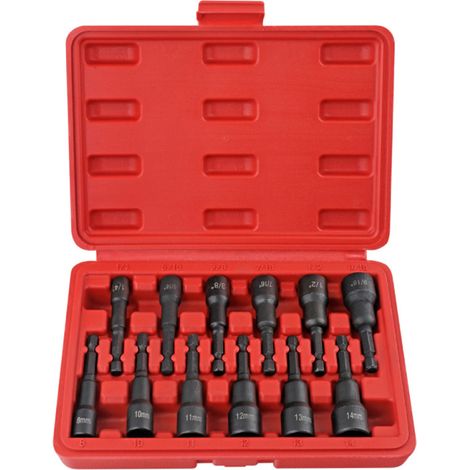 Jeu de 12 tournevis à douille magnétiques, en acier chrome-vanadium, avec embouts hexagonaux de vissage et de perçage, tailles SAE et métriques, changement rapide 1/4".