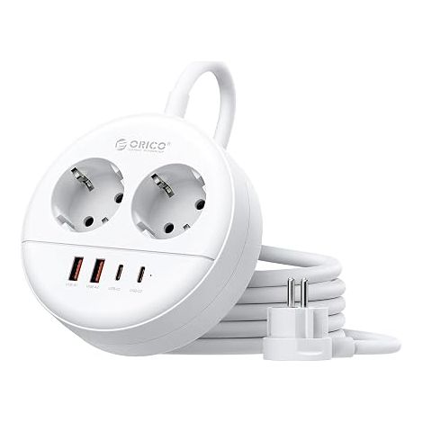 Round Power Strip, 2 Outlets with USB-C, Extension Cable 1.5m (1/5)