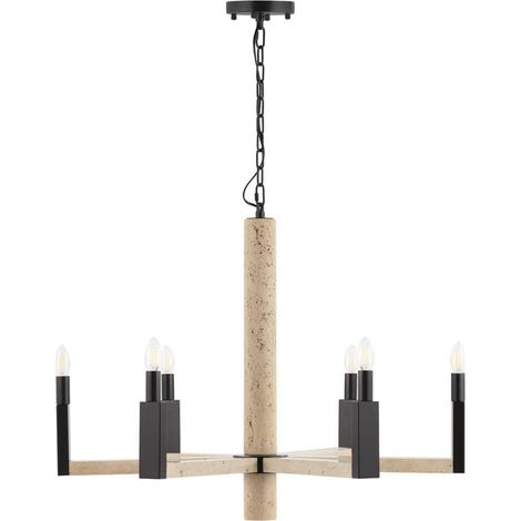 Suspension en travertin beige et métal noir - beige travertin et noir (1/4)