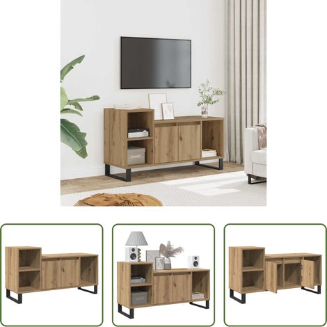 Meuble tv bois d'ingénierie - Meuble TV chêne artisanal 100x35x55 cm bois d'ingénierie (1/5)