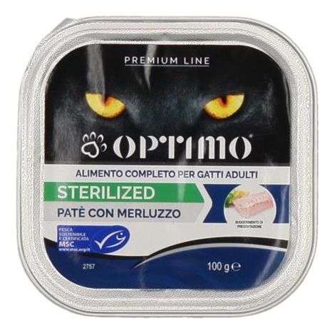 OPTIMO PATÈ PER GATTI STERILIZZATI IN CONFEZIONE DA 100 GR GUSTO MERLUZZO (1/2)