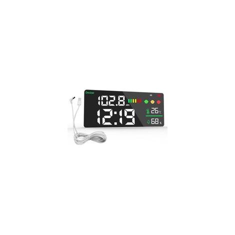 Sonomètre de Numérique Monté au Mur 30130dB 11 "LED Sonomètre Décibel/Température/Humidité avec Indicateur, Sonomètre Rechargeable et Câble USB, Mesure de Bruit (1/5)