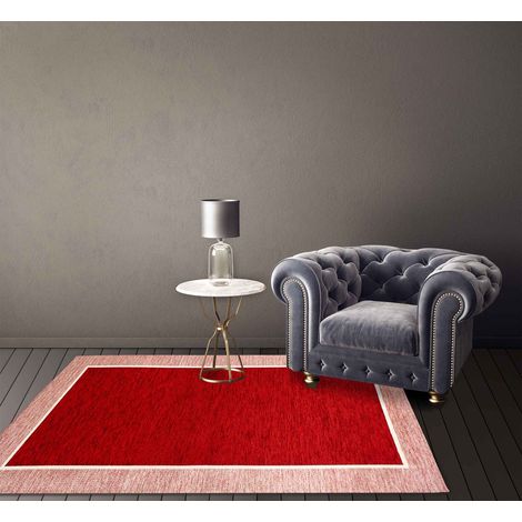 Tappeto Arredo Moderno Morbido in Ciniglia Ingresso Antiscivolo Prodotto Italiano Soggiorno Camera Salotto Disegni Piazzati Cotone Varie Misure Grande Roma Rosso - 65x115Cm (1/5)
