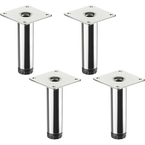4 Stück SOTECH Möbelfüße LIMA Höhe 100 mm, Ø 25 mm Höhenverstellbar 10 mm Chrom poliert Vitrinenfüße Sockelfüße Schrankfüße