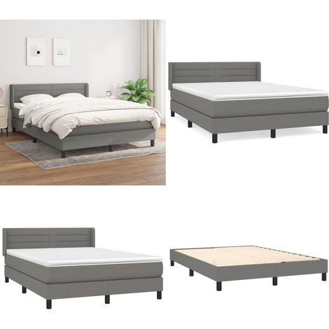 Sommier à lattes de lit avec matelas Gris foncé 140x200cm Tissu - Lit Plateforme - Lit Double - Matelas À Ressorts Ensachés - Literie - Chambre À Coucher - Home & Living (1/5)