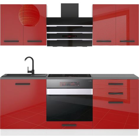 Belini Cuisine Equipee Complete Mary Muebles de Cuisine Complets - 180 cm. Cuisine Complete sans Plan de Travail, Rouge très Brillant (1/4)