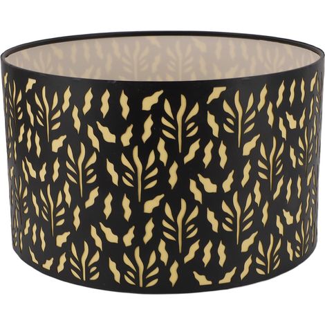 Abat-jour métallique E27 E14, abat-jour cylindrique sculpté avec doublure, 25 cm, motif feuilles d'herbe aquatique, doublure jaune. (1/5)