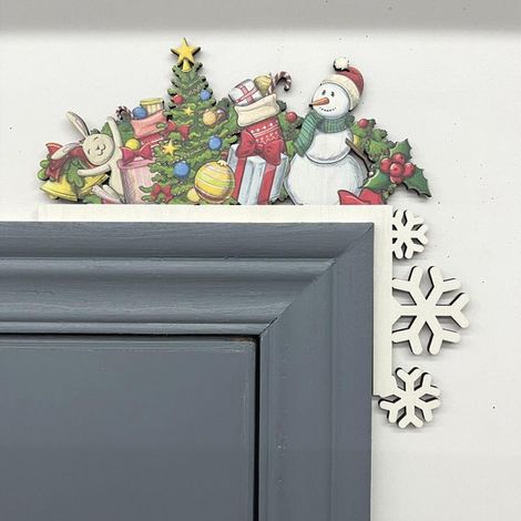 Panneau En Bois Pour Coin De Porte - Décoration De Noël Avec Père Noël Et Bonhomme De Neige - Pour Cadre De Porte Et Cheminée - 1 Pièce (1/2)