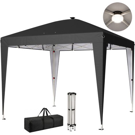 Tonnelle pliante 3x3 m avec hauteur réglable. éclairage central et télécommande. en métal et polyester. noire (1/5)