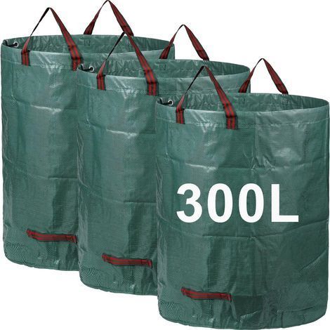 3 x 300-Liter-Gartensäcke, robuste, wasserdichte Gartenabfallsäcke, große Säcke mit Griffen, faltbar und wiederverwendbar (1/5)