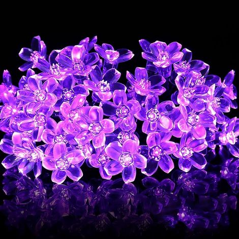 Guirlande Lumineuse Exterieur Solaire,50 LED 7M Lumière de Sakura Solaire,8 Modes Lampe Fée des Fleurs Couleur Changeante Décorative étanche pour Jardin Arbres Fêtes Mariage Noël (Violet) (1/5)