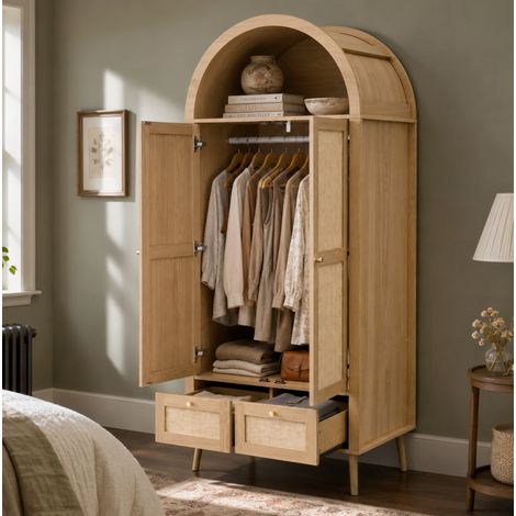 Armario de 2 puertas y 2 cajones en MDF efecto roble y beige 80 x 55 x 180 cm OKWISH (1/5)