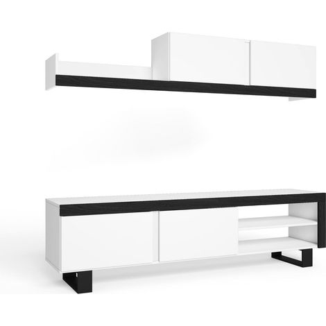 Skraut Home - Mueble de Salón IDEM con patas - Módulos de Comedor - Mueble TV Salón - Conjunto de Muebles - Módulo de Almacenaje - Estilo Moderno - Color Blanco/Negro 200 x 180 x 40 cm (1/3)