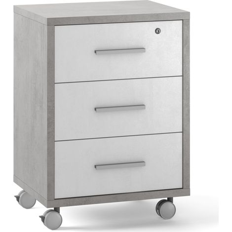 Cassettiera 3 Cassetti su Ruote 51x71x41 cm Cemento/Ossido Bianco (1/3)
