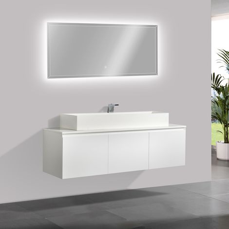 Bernstein – Meuble de salle de bain Luna 1600 blanc mat – Plan vasque en pierre de synthèse – 5 tiroirs avec système Soft-Close – Dimensions 159,3x45x47,5cm