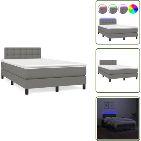 Sommier à lattes de lit matelas LED gris foncé 120x190 cm tissu - Sommier Tapissier - Lit Avec Led - Matelas À Ressorts Ensachés - Tête De Lit Réglable - Éclairage LED (1/5)