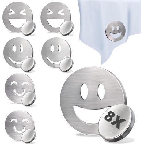 Pesi magnetici per tovaglie in acciaio inox, design a faccina sorridente, circa 45 g ciascuno, per tovaglie e tende, clip per tovaglie da esterno, pesi per tovaglie con custodia. (1/5)