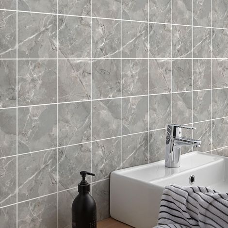 Sticker Mural Carrelage adhésif Cuisine Salle de Bain - 9 STICKERS CARREAUX DE CIMENT MARBRE GRIS DE BATALHA - 9stickers20x20cm (1/4)