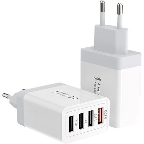 2pcs 33W Prise USB Multiple 4 Ports Prise Chargeur Rapide Multiprise Adaptateur Secteur, Chargeur Multi USB A pour Téléphone (1/5)