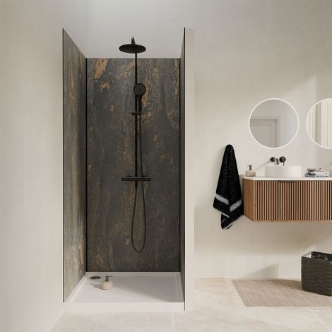 Set di 3 Pannelli Murali Pietra Venus 90x210 cm con Profili Neri - STONE'IT
