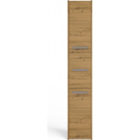 Topeshop – Colonne de salle de bain 3 portes chêne artisanal – Fixation murale – Style moderne – Pour rangement optimisé