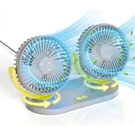 Ventilador de escritorio USB 3 en 1 con doble cabezal, 3 velocidades ajustables, potente flujo de aire con control por botón para refrigeración en el hogar, el coche y la oficina, diseño moderno. (1/5)