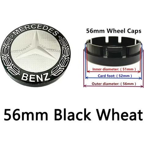 (56 mm Noir blé, 20 pièces) - Cache-moyeux de roue Mercedes-Benz 3 broches GLA GLB GLC A B C E (1/5)
