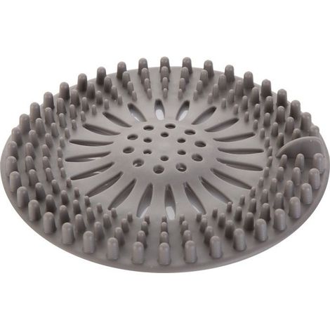 Tappo di scarico in silicone grigio in 2 parti - Uso cucina e bagno - Resistente capelli - Filtro universale retrattile - 13,3 x 13,3 cm (1/5)