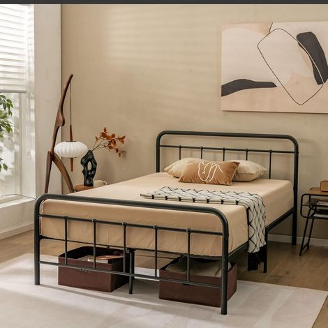 COSTWAY Metallbett Bettrahmen für 200 x 160 cm Matratze, Doppelbettgestell, Bettgestell mit Lattenrost, Stauraum unter dem Bett, Metall Gaestebett Plattformbett