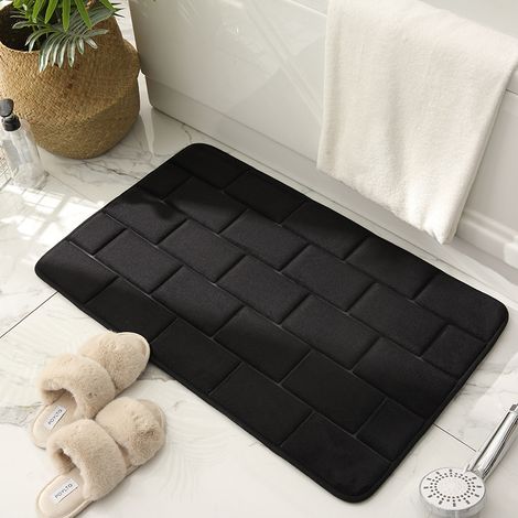 Tapis de Bain Antidérapant en Mousse à Mémoire,Tapis de Bain Absorbants Tapis de Bain Lavables Tapis de Douche de Salle de Bain 40×60cm(Noir) GROOFOO (1/5)