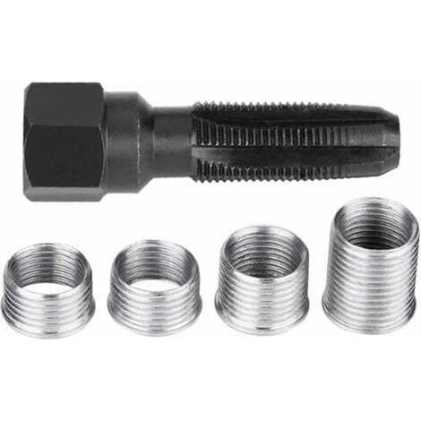 14-mm-Zündkerzen-Reparaturset, 5-teiliges Zündkerzen-Nachgewindeschneidwerkzeug-Set aus Kohlenstoffstahl mit Einsätzen für die Reparatur von 14-mm-Zündkerzen (1/4)