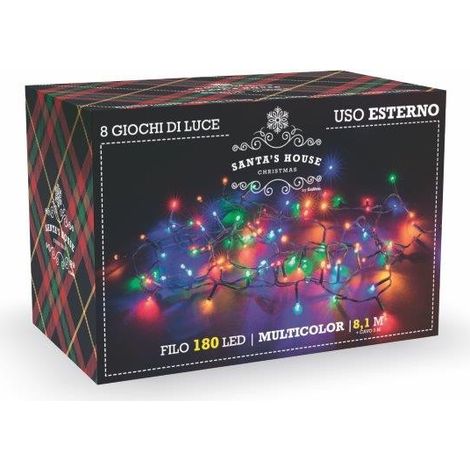 1PZ LUCI DI NATALE PER INTERNO ED ESTERNO MULTICOLOR  180 led cavo luci 8 mt. (1/5)