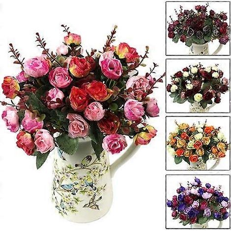 1 bouquet de 21 roses artificielles en soie avec feuilles, décoration pour la maison, les fêtes et les mariages-AquaForge (1/4)