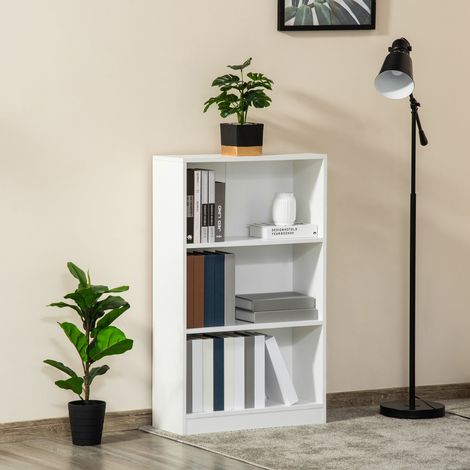 Estantería Librería con 3 Compartimentos de Almacenaje Libros CDs Plantas para Salón Estudio Dormitorio 62,2x24x102,4 cm Blanco (1/5)