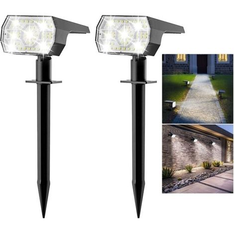 Lot de 2 Spot Solaire Exterieur Outdoor, 56 LEDs 3 Modes Lampe Solaire Exterieur Jardin, Fonction 2 en 1 et IP65 tanche Projecteur Solaire Exterieur Pour Dcoration Jardin, Alle, Chemin (1/4)