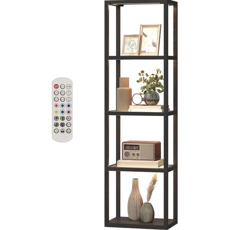 CHICFURN Lampada da terra RGB 45x29x157 cm nera con ripiani in vetro temperato e telecomando (1/5)