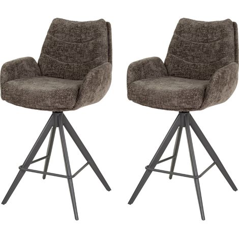 Lot de 2 chaises de bar pivotantes h67 cm en tissu texturé taupe foncé
