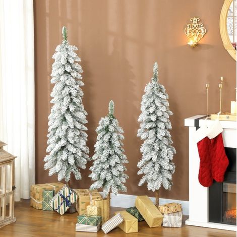 Set di 3 alberi di Natale innevati 90/120/150 cm, verde e bianco, con basi in metallo (1/5)