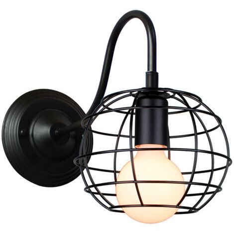 royaluxe- Applique Murale Antique Rétro Applique Cage En Métal Applique Murale D'Intérieur Lampe Murale Vintage (Noire) (1/5)