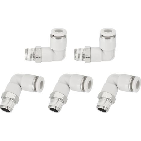 5 Pcs Raccords Pneumatiques A Enfiler Coude Male Tube Blanc (1/5)