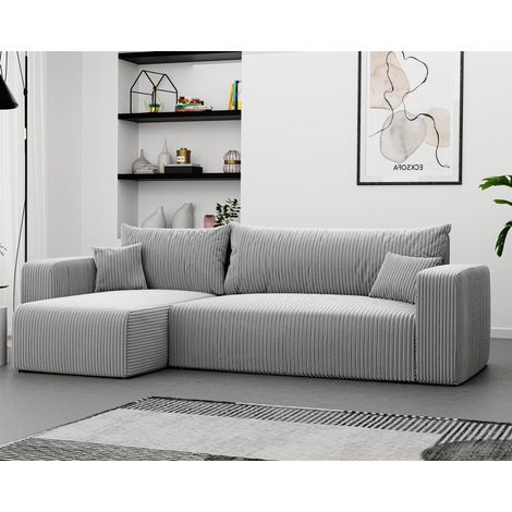 Ecksofa mit Schlaffunktion Sofa LUNA Stoff Poso Hellgrau Ottomane Links