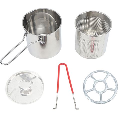Petite friteuse en acier inoxydable de type olecranon, style japonais, avec petit orifice pour économiser l'huile, idéale pour la cuisine. Ensemble de 4 pièces : casserole, panier passoire, plaque de (1/5)
