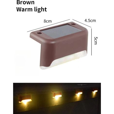 (Lot de 6 - Marron blanc chaud) Lampes solaires de terrasse, éclairage extérieur étanche à LED, compatibles avec escaliers, rampes, marches, clôtures, jardins, patios et allées. (1/5)
