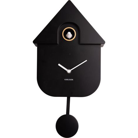 Horloge murale moderne Cuckoo noire 30cm – Plastique – Mécanisme silencieux – KA5768BK – Karlsson