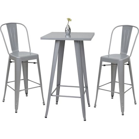[NEUWERTIG] Set Stehtisch + 2x Barhocker HHG-866, Barhocker Bartisch, Metall Industriedesign grau