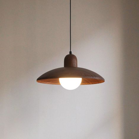 Lustre Suspension Vintage Industrielle E27 Lustre Moderne Abat-jour en Métal Luminaire Plafonnier Rétro Bois pour Cuisine Salle à Manger Chambre, Ø30cm (1/5)