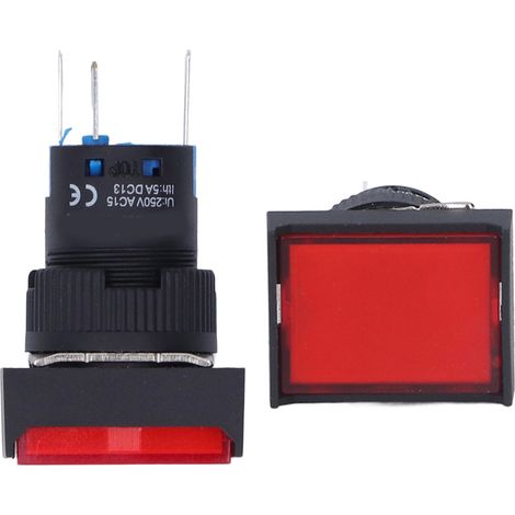 25 Stück Momentan-Drucktaster, selbstverriegelnd, rechteckig mit Leuchte, 12 V, BEMLA1611DSJ, 16 mm (rot) (1/5)
