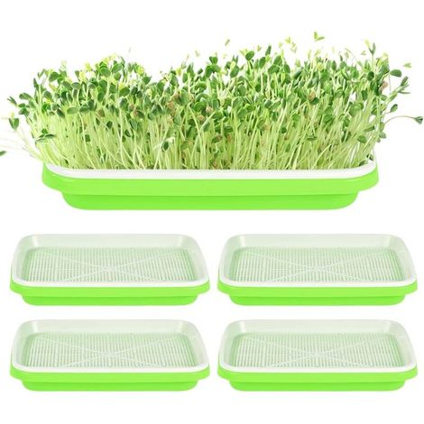5er-Pack Anzuchttöpfe – für die einfache Anzucht von Bohnensprossen, Alfalfa-Sprossen und anderen essbaren Mikrogrüns – Maße: 32,5 × 24 × 4 cm – ideal für gesundes und biologisches Kochen (1/5)